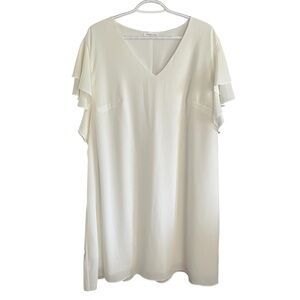 White V-Neck Ruffle Sleeve Shift Dress